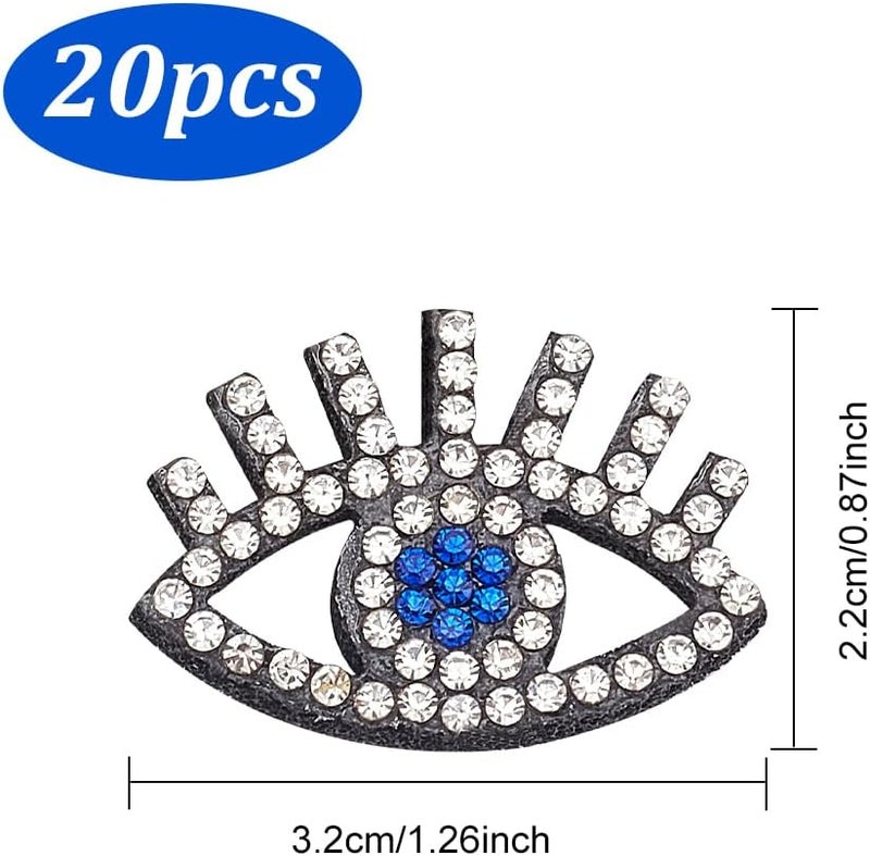 BEUNITONE 20pcs Evil Eye Embroidered Applique Patches Bling Rhinestone Beaded Patches Sew on Sparkling Eye Patches Crystal DIY Decorative Applique for Clothing Jeans Jackets Handbag Shoes DIY Decor - Image 2